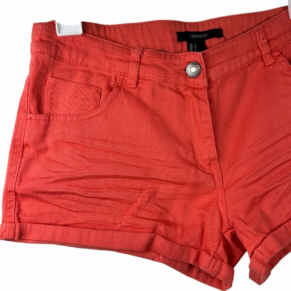 Forever 21 Womens Y2K Stretchy Mini Shorts Coral Sz S Denim Streetwear - Picture 6 of 7